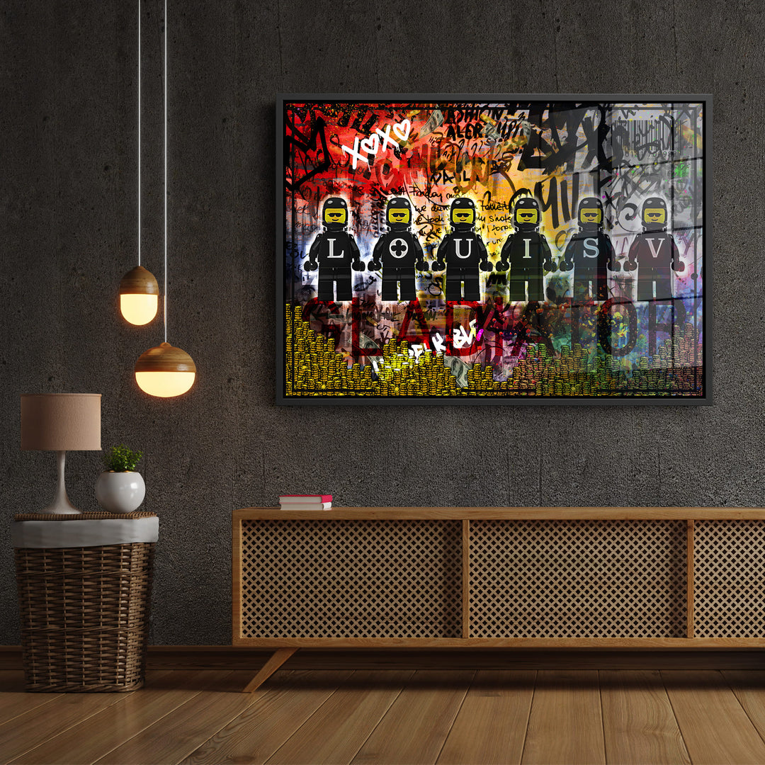 WANDBILD „Street Art – Louis V“ – Acrylglas & Alu-Dibond | Exklusive und Moderne Pop-Art in Museumsqualität