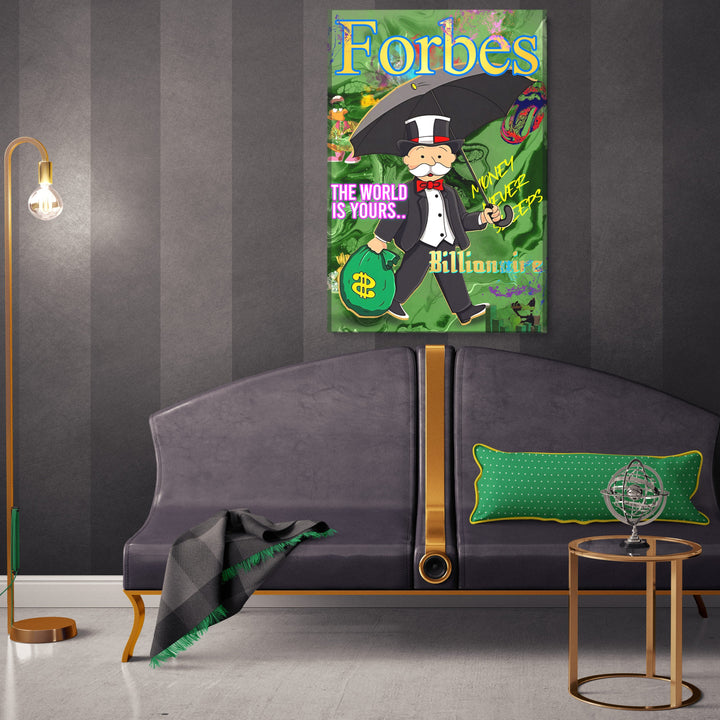 WANDBILD „Forbes Billionaire“ – Acrylglas & Alu-Dibond | Exklusive und Moderne Pop-Art in Museumsqualität