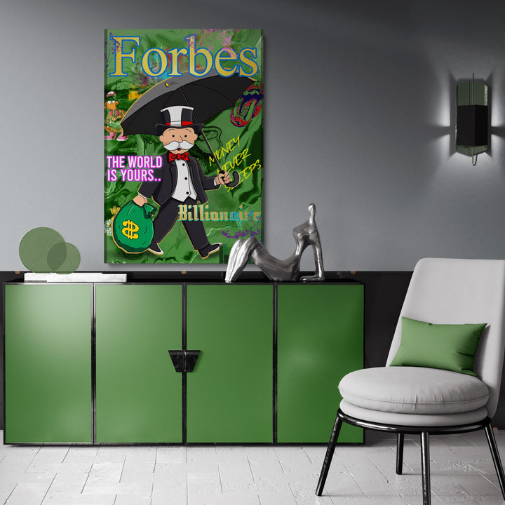WANDBILD „Forbes Billionaire“ – Acrylglas & Alu-Dibond | Exklusive und Moderne Pop-Art in Museumsqualität