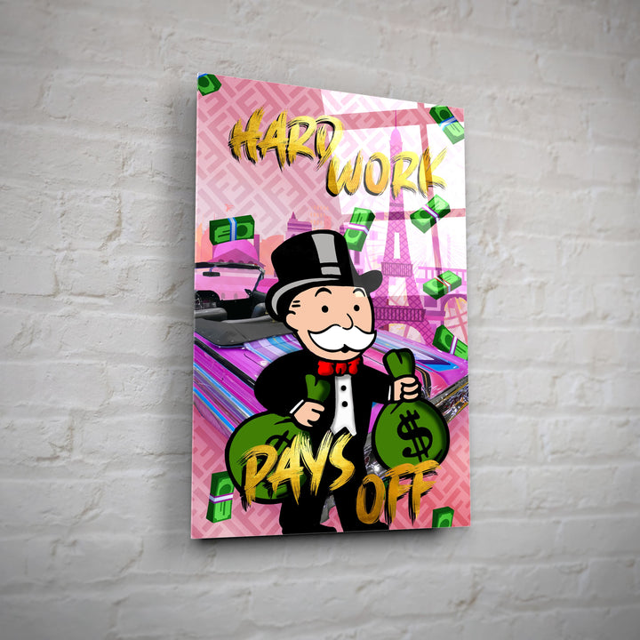 WANDBILD „Hard Work Pays Off“ – Acrylglas & Alu-Dibond | Exklusive und Moderne Pop-Art in Museumsqualität