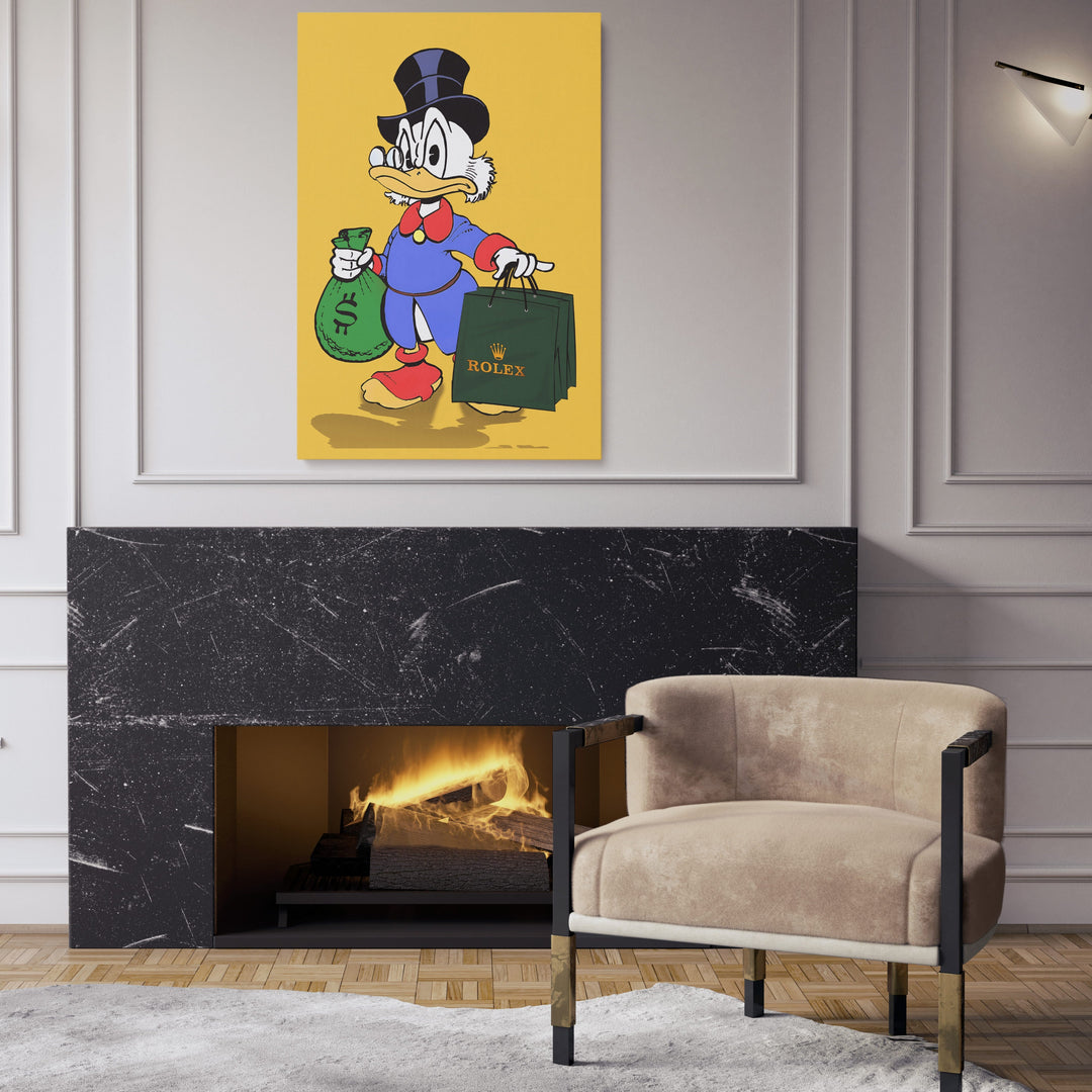 WANDBILD „Reicher Onkel Dagobert“ – Acrylglas & Alu-Dibond | Exklusive und Moderne Pop-Art in Museumsqualität