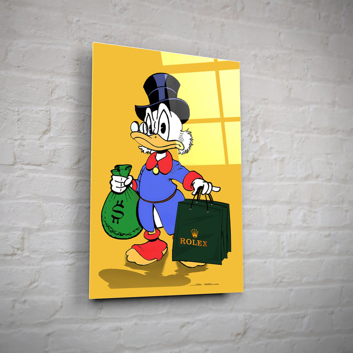 WANDBILD „Reicher Onkel Dagobert“ – Acrylglas & Alu-Dibond | Exklusive und Moderne Pop-Art in Museumsqualität