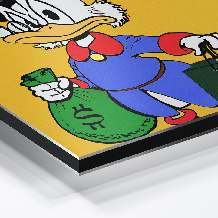 WANDBILD „Reicher Onkel Dagobert“ – Acrylglas & Alu-Dibond | Exklusive und Moderne Pop-Art in Museumsqualität