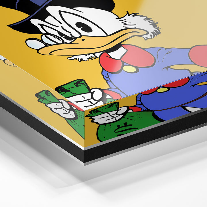 WANDBILD „Reicher Onkel Dagobert“ – Acrylglas & Alu-Dibond | Exklusive und Moderne Pop-Art in Museumsqualität