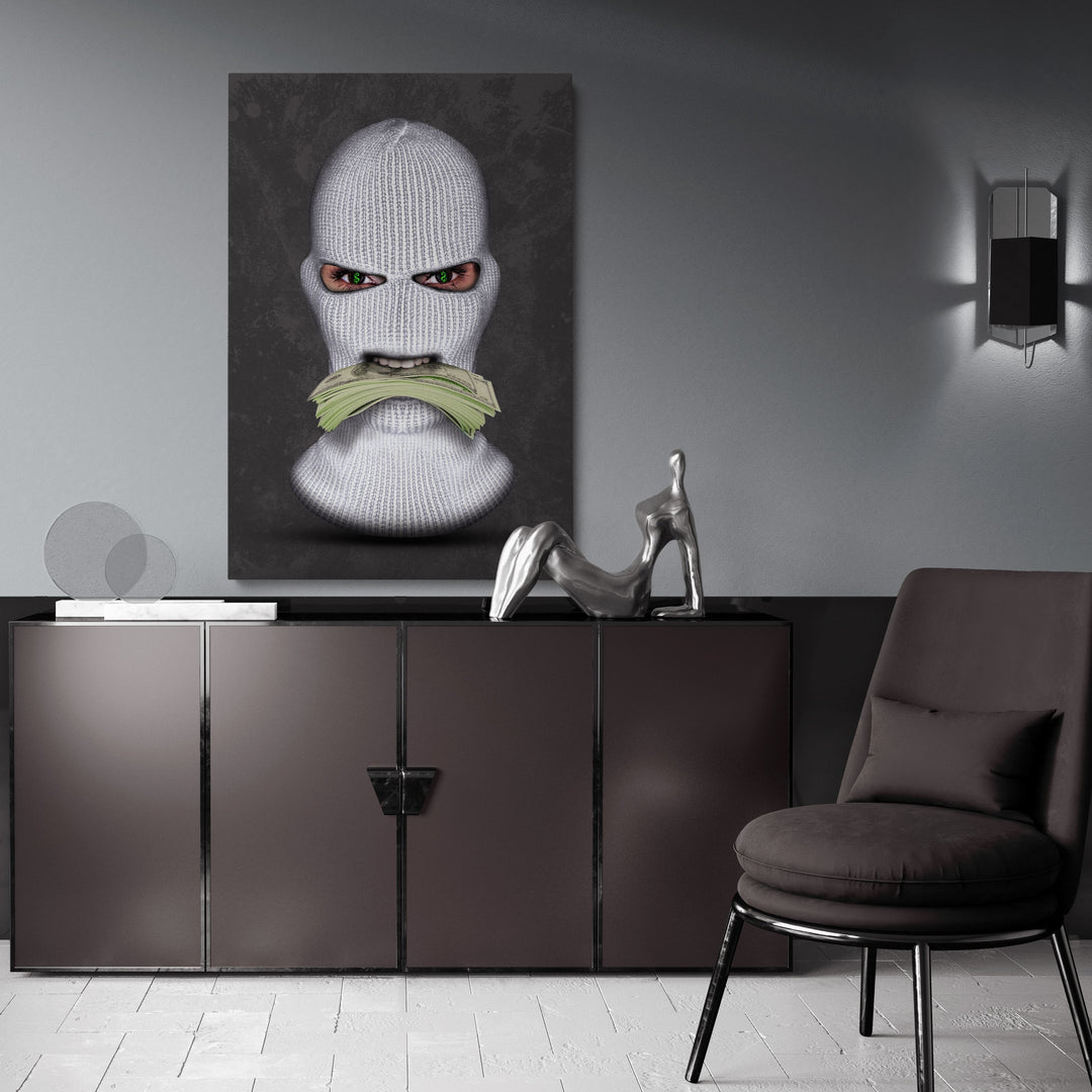 MURAL "Masked Moneymaker" – Acrylic glass &amp; Alu-Dibond | Exclusive and modern art in museum quality 
