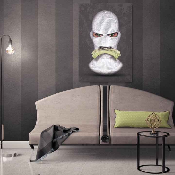 MURAL "Masked Moneymaker" – Acrylic glass &amp; Alu-Dibond | Exclusive and modern art in museum quality 
