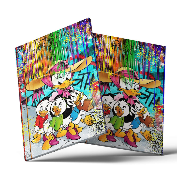 WANDBILD „Bunte Entenfamilie“ – Acrylglas & Alu-Dibond | Exklusive und Moderne Pop-Art in Museumsqualität