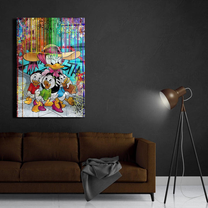 WANDBILD „Bunte Entenfamilie“ – Acrylglas & Alu-Dibond | Exklusive und Moderne Pop-Art in Museumsqualität