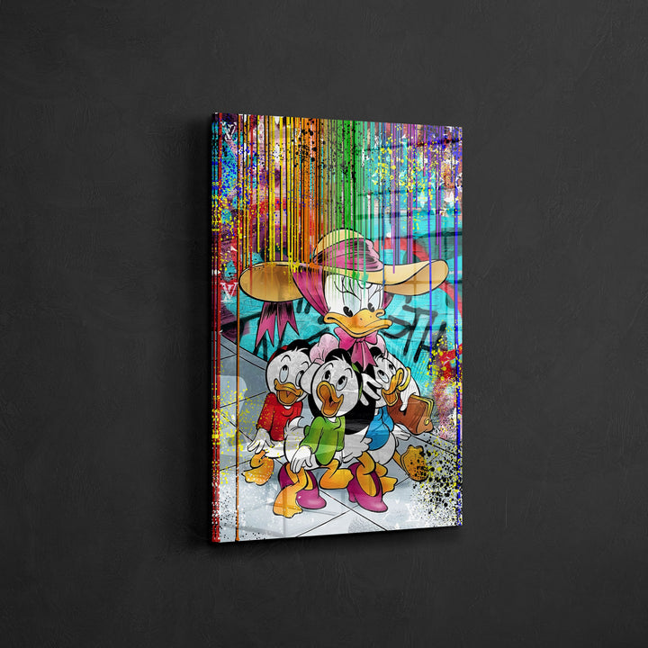 WANDBILD „Bunte Entenfamilie“ – Acrylglas & Alu-Dibond | Exklusive und Moderne Pop-Art in Museumsqualität