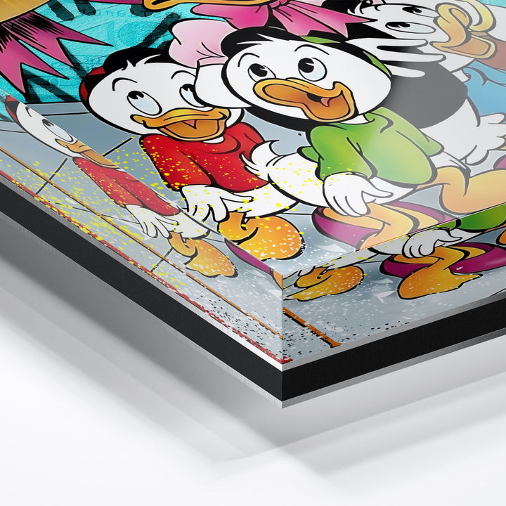 WANDBILD „Bunte Entenfamilie“ – Acrylglas & Alu-Dibond | Exklusive und Moderne Pop-Art in Museumsqualität