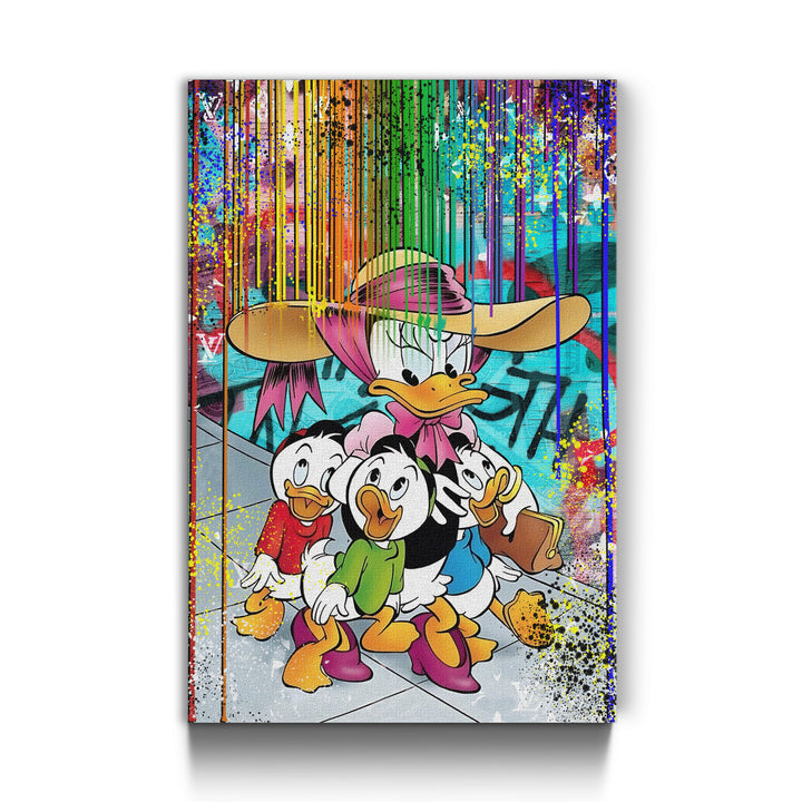 WANDBILD „Bunte Entenfamilie“ – Acrylglas & Alu-Dibond | Exklusive und Moderne Pop-Art in Museumsqualität