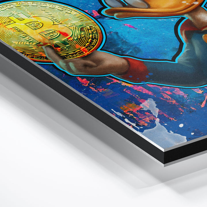 WANDBILD „Glaub nicht den Banken“ – Acrylglas & Alu-Dibond | Exklusive und Moderne Pop-Art in Museumsqualität