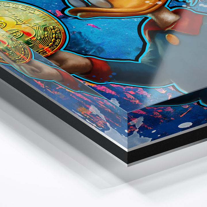 WANDBILD „Glaub nicht den Banken“ – Acrylglas & Alu-Dibond | Exklusive und Moderne Pop-Art in Museumsqualität