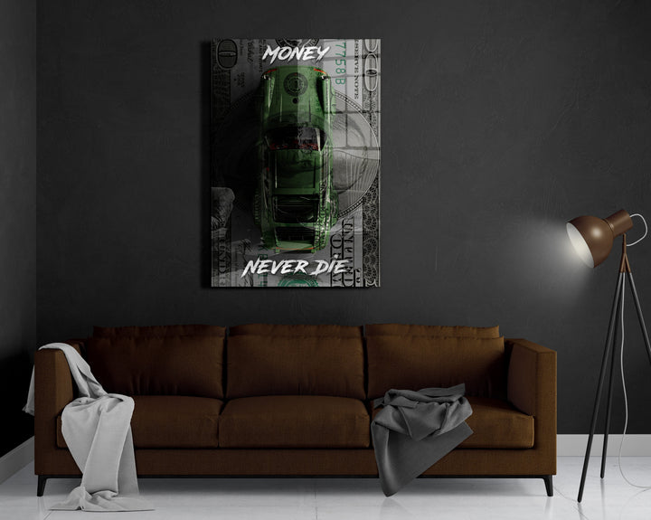 WANDBILD „Money Never Die“ – Acrylglas & Alu-Dibond | Exklusive und Moderne Pop-Art in Museumsqualität