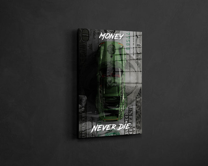 WANDBILD „Money Never Die“ – Acrylglas & Alu-Dibond | Exklusive und Moderne Pop-Art in Museumsqualität