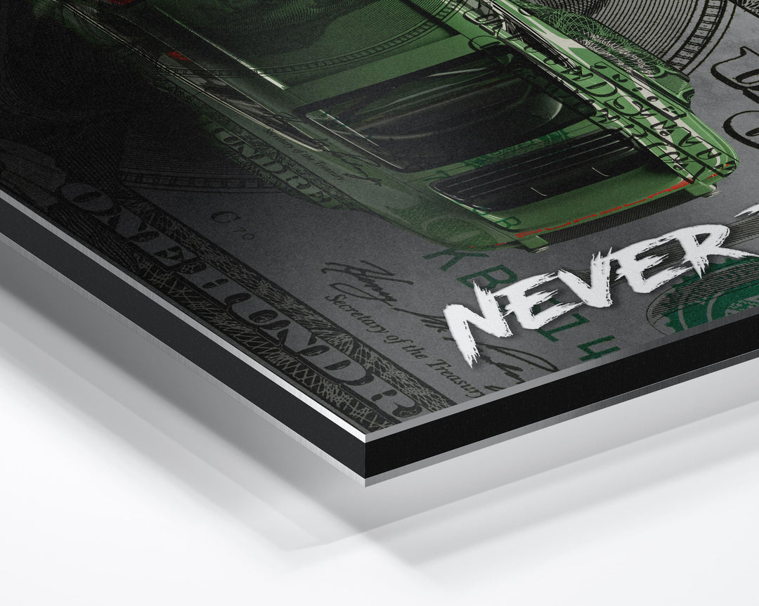WANDBILD „Money Never Die“ – Acrylglas & Alu-Dibond | Exklusive und Moderne Pop-Art in Museumsqualität