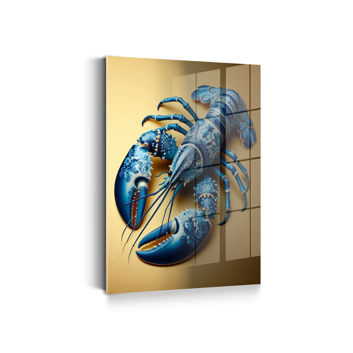 WANDBILD „Blauer Hummer im Delfter Blue Stil“ – Acrylglas & Alu-Dibond | Exklusive und Moderne Kunst in Museumsqualität