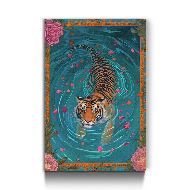 WANDBILD „Tiger im Rosenblütenwasser“ – Acrylglas & Alu-Dibond | Exklusive und Moderne Kunst in Museumsqualität