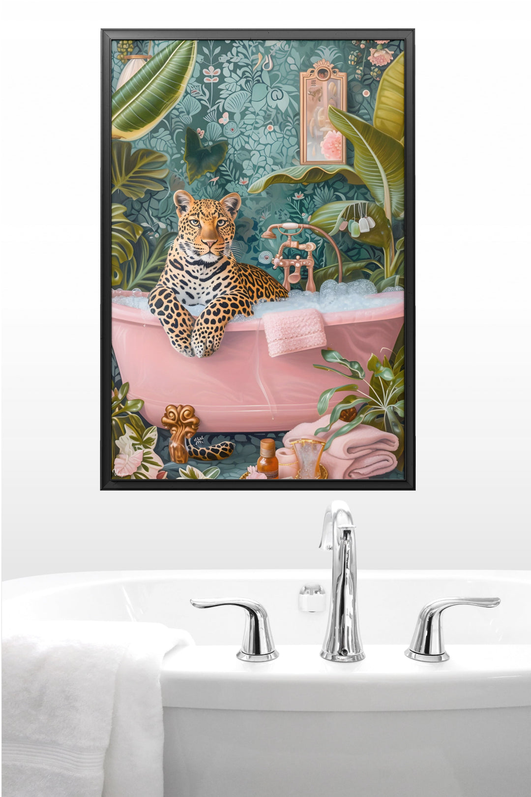 WANDBILD „Leopard in der Badewanne“ – Acrylglas & Alu-Dibond | Exklusive und Moderne Kunst in Museumsqualität