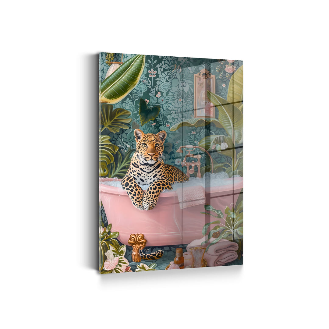 WANDBILD „Leopard in der Badewanne“ – Acrylglas & Alu-Dibond | Exklusive und Moderne Kunst in Museumsqualität