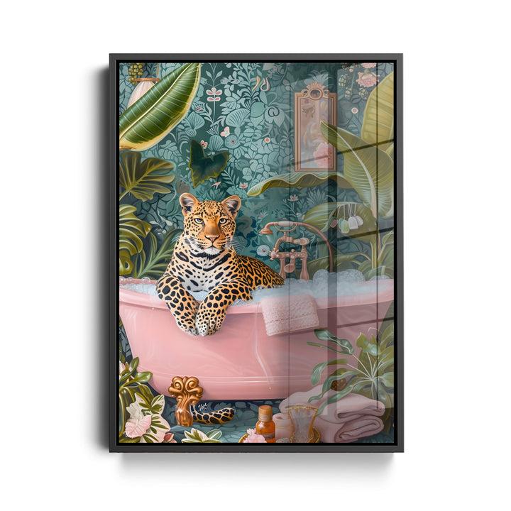 WANDBILD „Leopard in der Badewanne“ – Acrylglas & Alu-Dibond | Exklusive und Moderne Kunst in Museumsqualität