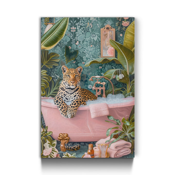 WANDBILD „Leopard in der Badewanne“ – Acrylglas & Alu-Dibond | Exklusive und Moderne Kunst in Museumsqualität