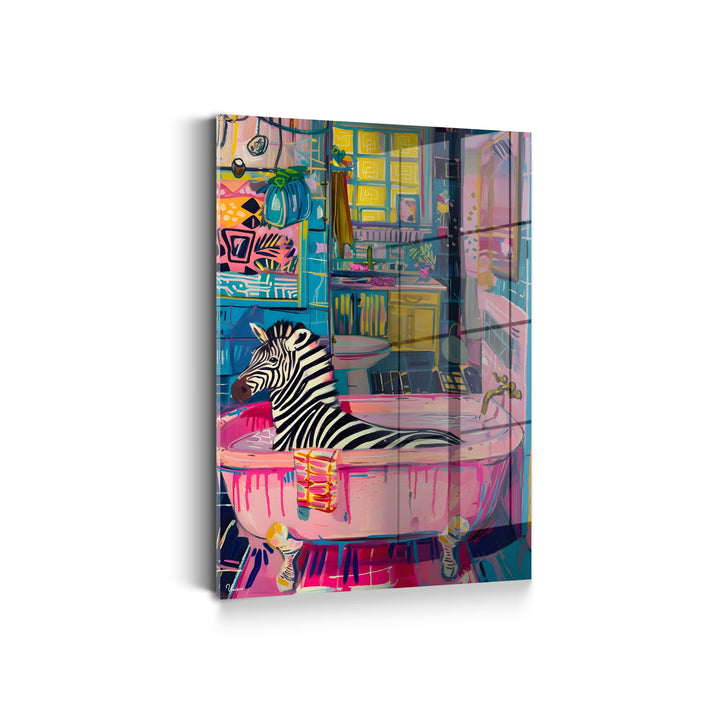 WANDBILD „Zebra in der Badewanne“ – Acrylglas & Alu-Dibond | Exklusive und Moderne Kunst in Museumsqualität