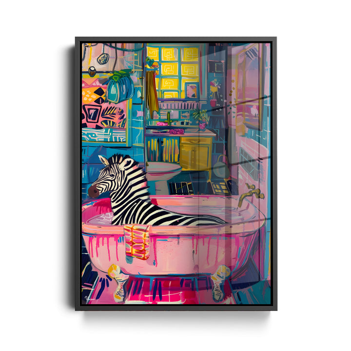 WANDBILD „Zebra in der Badewanne“ – Acrylglas & Alu-Dibond | Exklusive und Moderne Kunst in Museumsqualität