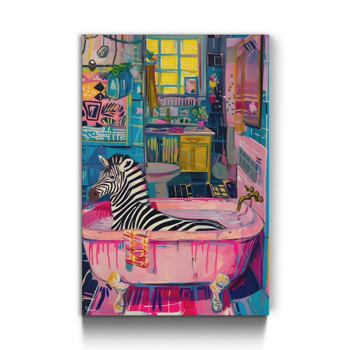WANDBILD „Zebra in der Badewanne“ – Acrylglas & Alu-Dibond | Exklusive und Moderne Kunst in Museumsqualität