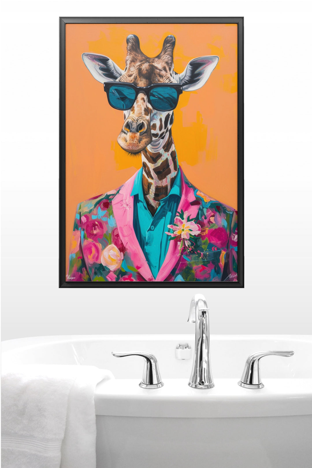 WANDBILD „Stilvolle Giraffe“ – Acrylglas & Alu-Dibond | Exklusive und Moderne Kunst in Museumsqualität