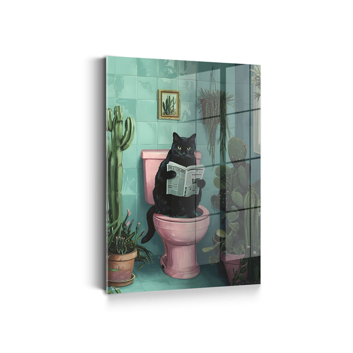 WANDBILD „Toilettenlektüre mit Katze“ – Acrylglas & Alu-Dibond | Exklusive und Moderne Kunst in Museumsqualität