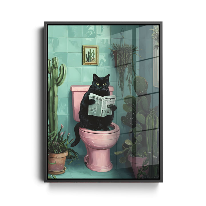 WANDBILD „Toilettenlektüre mit Katze“ – Acrylglas & Alu-Dibond | Exklusive und Moderne Kunst in Museumsqualität