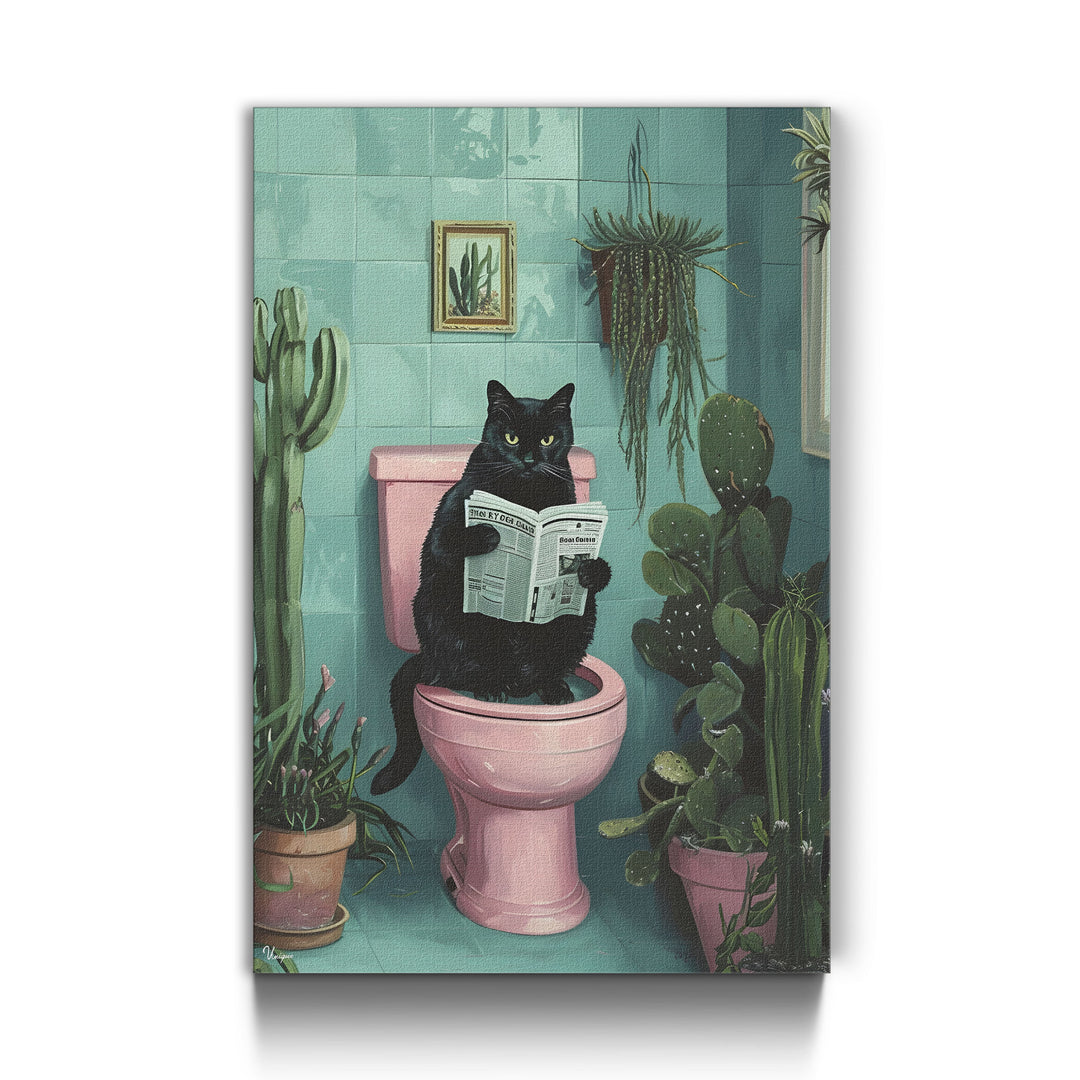 WANDBILD „Toilettenlektüre mit Katze“ – Acrylglas & Alu-Dibond | Exklusive und Moderne Kunst in Museumsqualität