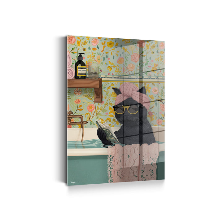 WANDBILD „Lesende Katze in der Wanne“ – Acrylglas & Alu-Dibond | Exklusive und Moderne Kunst in Museumsqualität