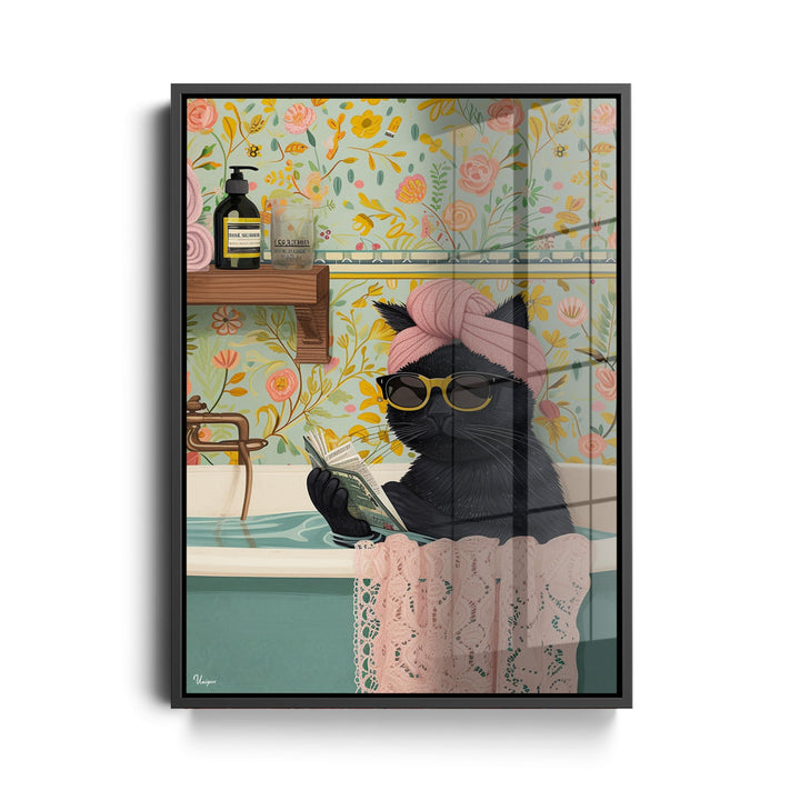 WANDBILD „Lesende Katze in der Wanne“ – Acrylglas & Alu-Dibond | Exklusive und Moderne Kunst in Museumsqualität