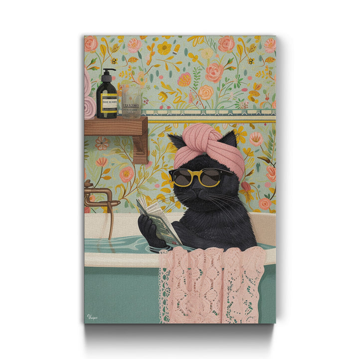 WANDBILD „Lesende Katze in der Wanne“ – Acrylglas & Alu-Dibond | Exklusive und Moderne Kunst in Museumsqualität