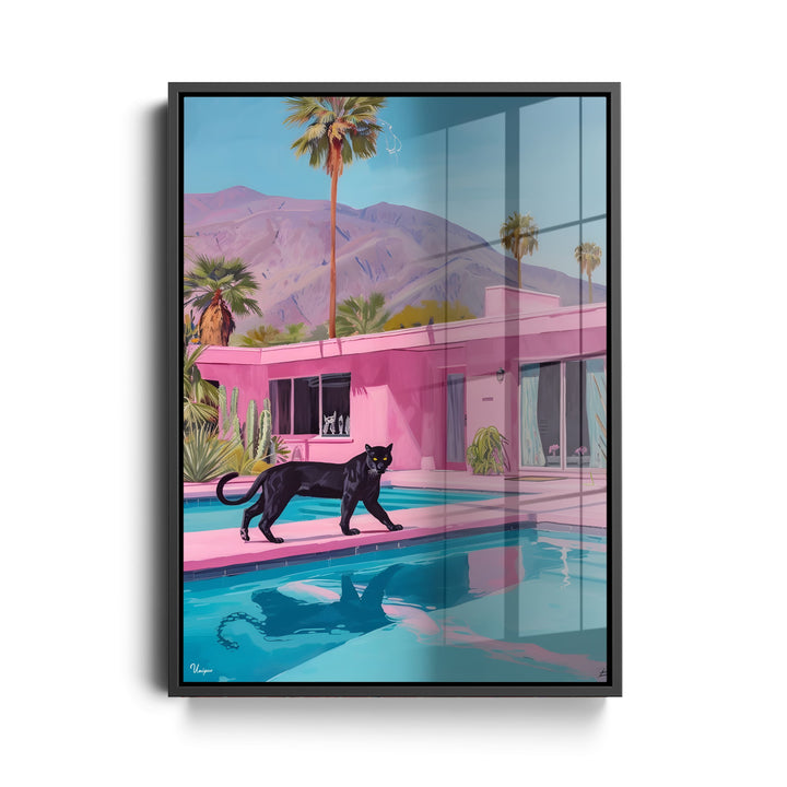WANDBILD „Panther am Pool“ – Acrylglas & Alu-Dibond | Exklusive und Moderne Kunst in Museumsqualität