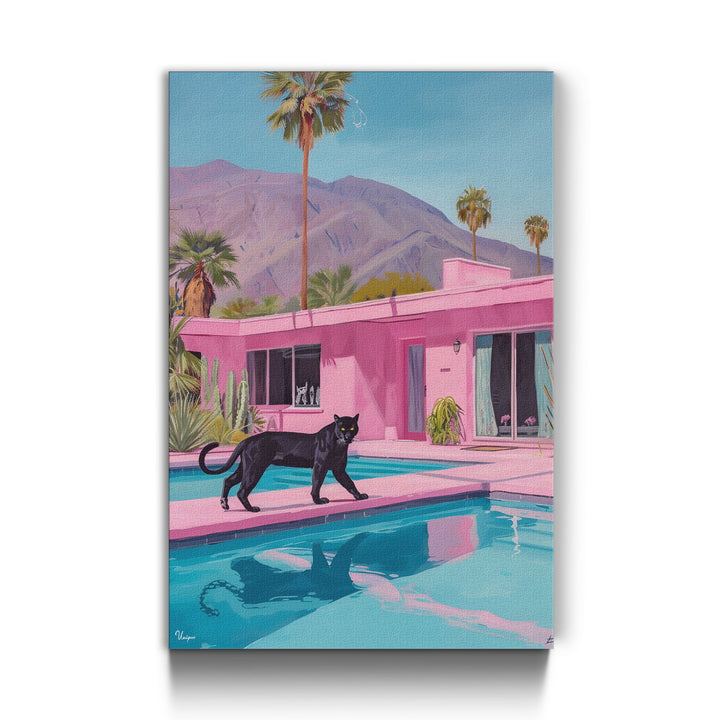 WANDBILD „Panther am Pool“ – Acrylglas & Alu-Dibond | Exklusive und Moderne Kunst in Museumsqualität
