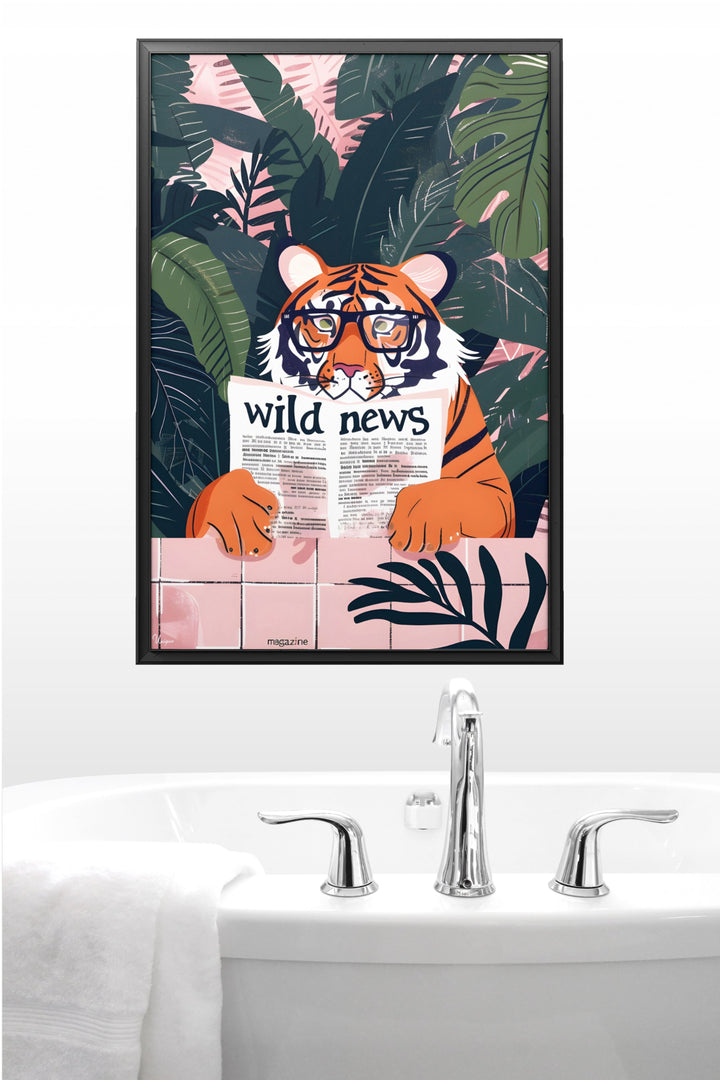 WANDBILD „Tiger mit Zeitung“ – Acrylglas & Alu-Dibond | Exklusive und Moderne Kunst in Museumsqualität