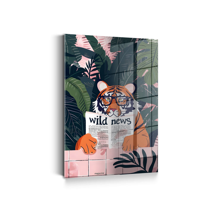 WANDBILD „Tiger mit Zeitung“ – Acrylglas & Alu-Dibond | Exklusive und Moderne Kunst in Museumsqualität