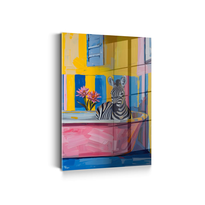 WANDBILD „Zebra in der Badewanne“ – Acrylglas & Alu-Dibond | Exklusive und Moderne Kunst in Museumsqualität