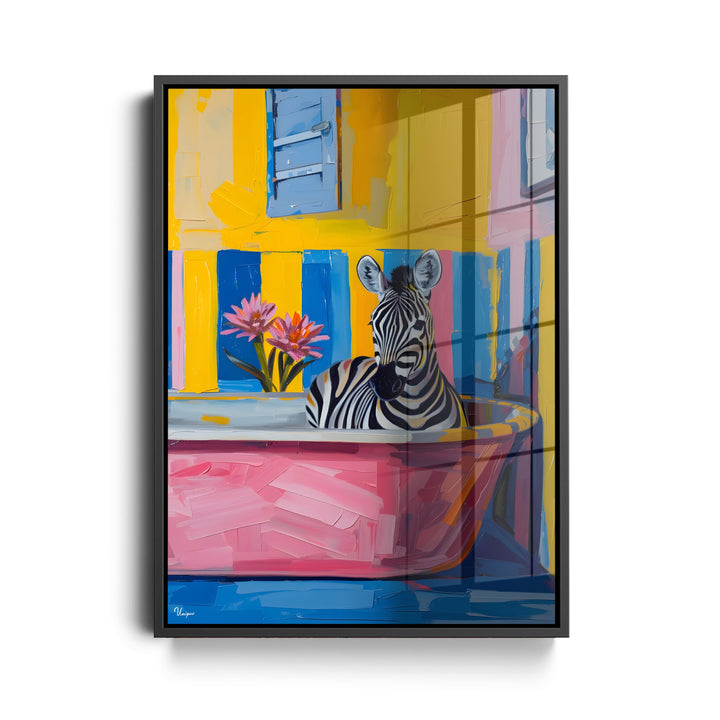 WANDBILD „Zebra in der Badewanne“ – Acrylglas & Alu-Dibond | Exklusive und Moderne Kunst in Museumsqualität