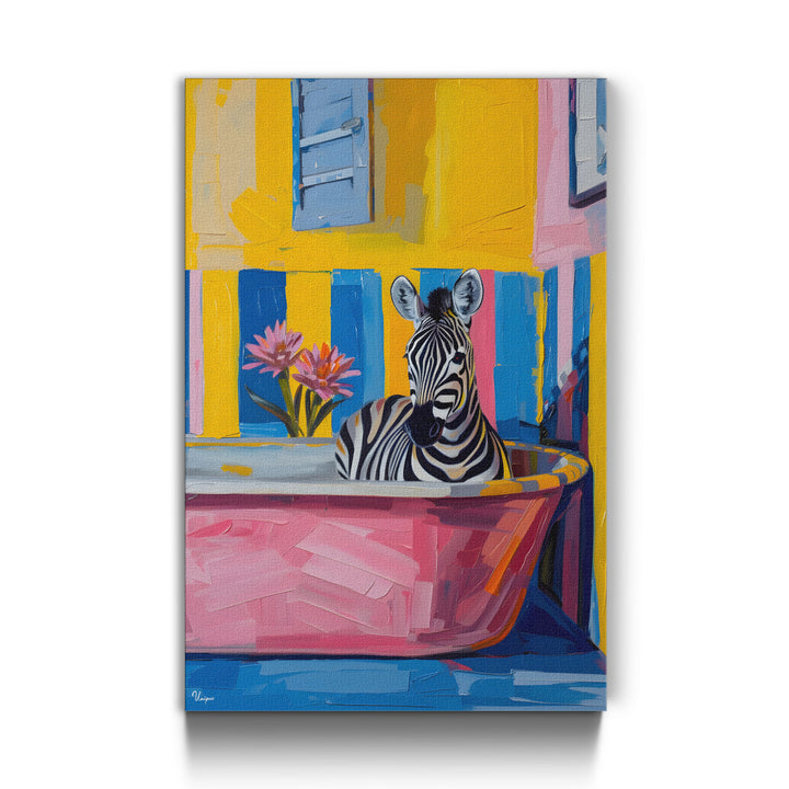 WANDBILD „Zebra in der Badewanne“ – Acrylglas & Alu-Dibond | Exklusive und Moderne Kunst in Museumsqualität