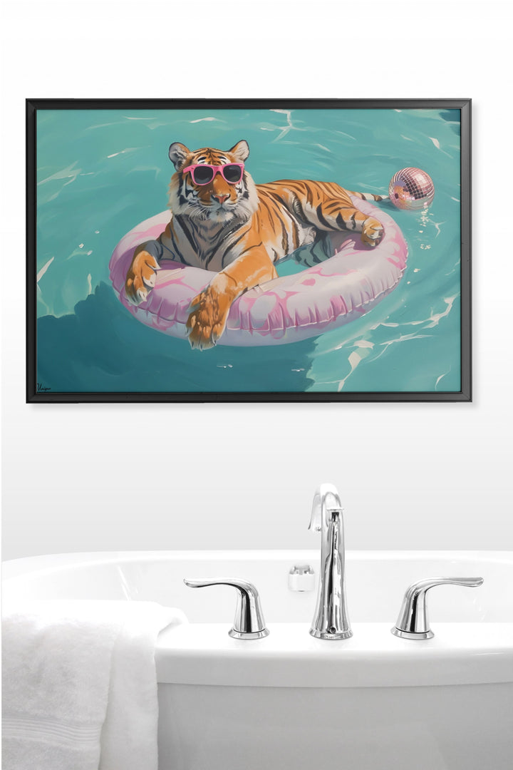 WANDBILD „Cooler Tiger im Pool“ – Acrylglas & Alu-Dibond | Exklusive und Moderne Kunst in Museumsqualität