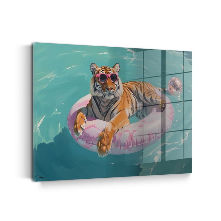 WANDBILD „Cooler Tiger im Pool“ – Acrylglas & Alu-Dibond | Exklusive und Moderne Kunst in Museumsqualität