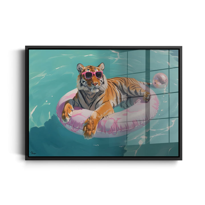 WANDBILD „Cooler Tiger im Pool“ – Acrylglas & Alu-Dibond | Exklusive und Moderne Kunst in Museumsqualität