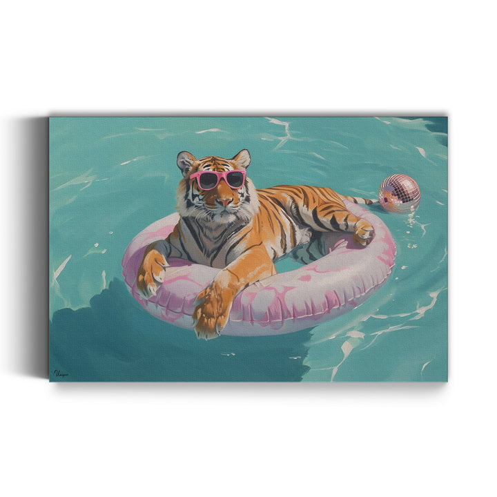 WANDBILD „Cooler Tiger im Pool“ – Acrylglas & Alu-Dibond | Exklusive und Moderne Kunst in Museumsqualität