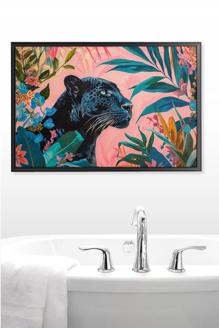 WANDBILD „Majestätischer Panther im Tropenparadies“ – Acrylglas & Alu-Dibond | Exklusive und Moderne Kunst in Museumsqualität