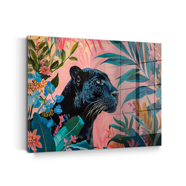 WANDBILD „Majestätischer Panther im Tropenparadies“ – Acrylglas & Alu-Dibond | Exklusive und Moderne Kunst in Museumsqualität