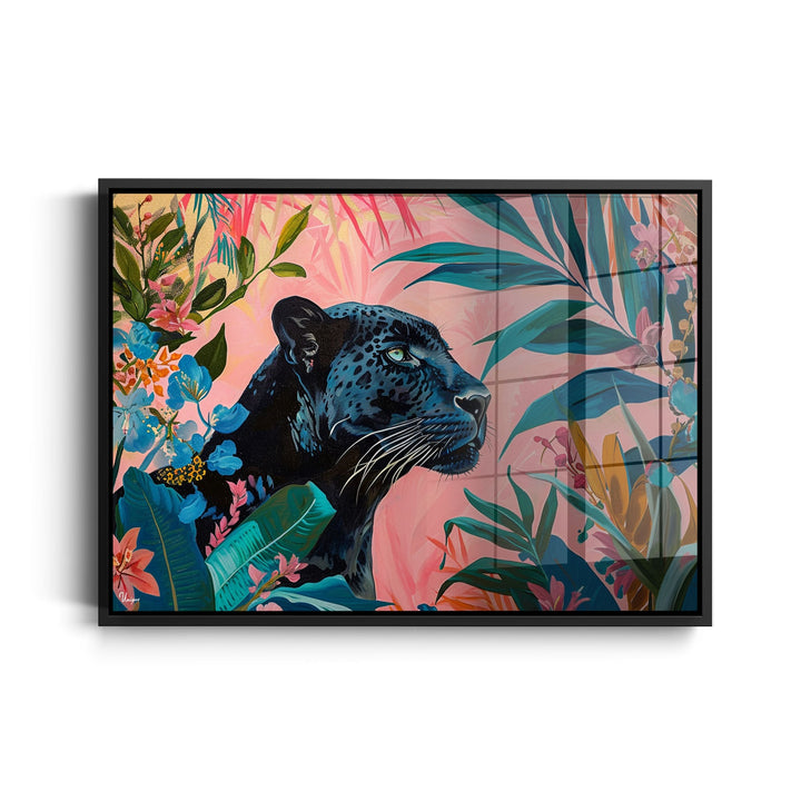 WANDBILD „Majestätischer Panther im Tropenparadies“ – Acrylglas & Alu-Dibond | Exklusive und Moderne Kunst in Museumsqualität